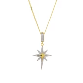 Kuzey Kutup Yıldızı Model Zirkon Taşlı Gold Rengi 925 Ayar Gümüş Kadın Kolye - 1