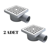 2 ADET 10 10 YANDAN ÇIKIŞ ÇAP 50 KARE KROM YER SİFONU SU GİDERİ BALKON GİDERİ BANYO GİDERİ - 1
