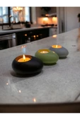 Three Drops Minimal Dekoratif Beton Tealight Mumluk 3'lü Set | Siyah-Mint Yeşil-Gri | - 3