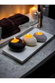 Three Drops Minimal Dekoratif Beton Tealight Mumluk 3'lü Set [ Siyah-Beyaz-Gri ] - 1
