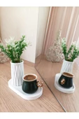 MİNİ DESENLİ BETON SAKSI TEKLİ VE OVAL TABAK - YAPAY ÇİÇEK HEDİYELİ - 6