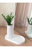 MİNİ DESENLİ BETON SAKSI TEKLİ VE OVAL TABAK - YAPAY ÇİÇEK HEDİYELİ - 8