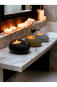 Three Drops Minimal Dekoratif Beton Tealight Mumluk 3'lü Set - 1