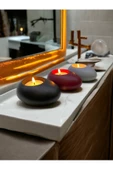 Three Drops Minimal Dekoratif Beton Tealight Mumluk 3'lü Set | Siyah-Bordo-Gri | - 3