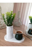MİNİ DESENLİ BETON SAKSI TEKLİ VE OVAL TABAK - YAPAY ÇİÇEK HEDİYELİ - 10