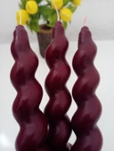 qosrix 3'lü Bordo Italyan Burgulu Şamdan Soya Mumu Doğal Kokulu Uzun Çubuk Konik Burgu Spiral Mum Dekoratif thumbnail 3