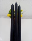 qosrix 3'lü Siyah Şamdan Soya Mumu 1. Kalite Doğal Vanilya Kokulu Uzun Çubuk Konik Mum Dekoratif - 1