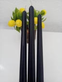 qosrix 3'lü Siyah Şamdan Soya Mumu 1. Kalite Doğal Vanilya Kokulu Uzun Çubuk Konik Mum Dekoratif - 4