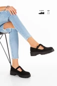 Kadın Süet Siyah Corcik Tokalı Anatomik Ayakkabı ( İç Astar Deri ) - 2