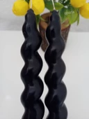 qosrix 2'li Siyah Italyan Burgulu Şamdan Soya Mumu Doğal Kokulu Uzun Çubuk Konik Burgu Spiral Mum Dekoratif - 1