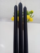 qosrix 3'lü Siyah Şamdan Soya Mumu 1. Kalite Doğal Vanilya Kokulu Uzun Çubuk Konik Mum Dekoratif - 3