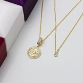 Güneş Göz Model Markiz Zirkon Taş Detaylı Gold Rengi 925 Ayar Gümüş Kadın Kolye - 2
