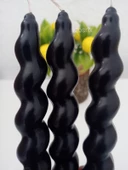 qosrix 3'lü Siyah Italyan Burgulu Şamdan Soya Mumu Doğal Kokulu Uzun Çubuk Konik Burgu Spiral Mum Dekoratif - 3