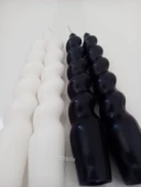 qosrix 4'lü Siyah Beyaz Italyan Burgulu Şamdan Soya Mumu Doğal Kokulu Uzun Çubuk Konik Burgu Spiral Mum - 4