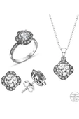 Sertifikalı Swarovski Tektaş Gül Modeli 925 Gümüş Set thumbnail 2