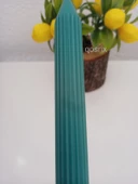 qosrix 5'li Açık Petrol Yeşili Şamdan Soya Mumu 1. Kalite Doğal Vanilya Kokulu Uzun Çubuk Konik Mum Dekoratif thumbnail 3