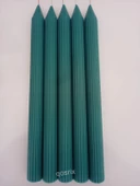 qosrix 5'li Açık Petrol Yeşili Şamdan Soya Mumu 1. Kalite Doğal Vanilya Kokulu Uzun Çubuk Konik Mum Dekoratif thumbnail 1