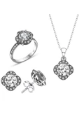 Sertifikalı Swarovski Tektaş Gül Modeli 925 Gümüş Set thumbnail 1