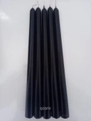 qosrix 5'li Siyah Şamdan Soya Mumu 1. Kalite Doğal Vanilya Kokulu Uzun Çubuk Konik Mum Dekoratif thumbnail 1