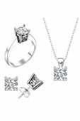 Sertifikalı Swarovski Tek Taş Kalp Montür 925 Gümüş Set Takım - 1