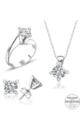 Sertifikalı Swarovski Taş Sarmaşık Tek Taş 925 Gümüş Set Takım thumbnail 2