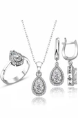 Sertifikalı Swarovski Taş Damla 925 Gümüş Set Takım - 1