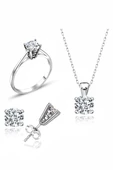 Sertifikalı Swarovski Taşlı Tektaş 925 Gümüş Set Takım - 1