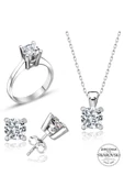 Sertifikalı Swarovski Tektaş Klasik 925 Gümüş Set Takım - 2