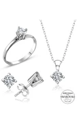 Sertifikalı Swarovski Taş Zarif Tektaş 925 Gümüş Set Takım - 2