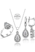 Sertifikalı Swarovski Taş Damla 925 Gümüş Set Takım - 2