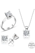 Sertifikalı Swarovski Taş Klasik Tek Taş 925 Gümüş Set Takım thumbnail 2