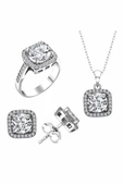 Sertifikalı Baget 3.00 Carat Swarovski  925 Gümüş Set Takım - 1