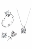 Sertifikalı Swarovski Tek Taş 925 Gümüş Set Takım - 1