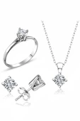Sertifikalı Swarovski Taş Zarif Tektaş 925 Gümüş Set Takım - 1