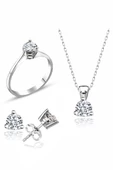 Sertifikalı Swarovski Tek Taş 925 Gümüş Set Takım - 1