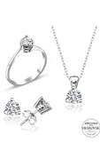 Sertifikalı Swarovski Tek Taş 925 Gümüş Set Takım - 2