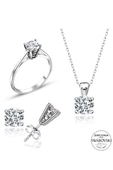 Sertifikalı Swarovski Taşlı Tektaş 925 Gümüş Set Takım - 2