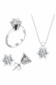 Sertifikalı Swarovski Taş 6 Tırnaklı 925 Gümüş Set Takım - 1