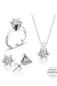 Sertifikalı Swarovski Taş 6 Tırnaklı 925 Gümüş Set Takım - 2