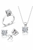 Sertifikalı Swarovski Tektaş Klasik 925 Gümüş Set Takım - 1
