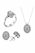 Sertifikalı Swarovski Taşlı Oval Kesim 925 Gümüş Set Takım - 1