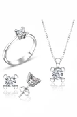 Sertifikalı Swarovski Tektaş Minik zarif 925 Gümüş Set Takım - 1