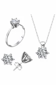 Sertifikalı Swarovski  Pırlanta Montür Tektaş 925 Gümüş Set Takım - 1