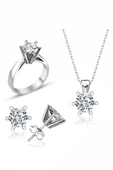 Sertifikalı Swarovski Tektaş Özel Model 925 Gümüş Set Takım - 1