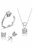 Sertifikalı Swarovski 3 mm Tektaş 925 Gümüş Set Takım - 1