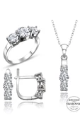 Sertifikalı Swarovski 3 Üç Taş Tria 925 Gümüş Set Takım thumbnail 2