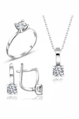 Sertifikalı Swarovski Tektaş Taşlı 925 Gümüş Set Takım - 1