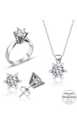 Sertifikalı Swarovski Tektaş Özel Model 925 Gümüş Set Takım - 2