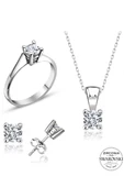 Sertifikalı Swarovski 3 mm Tektaş 925 Gümüş Set Takım - 2