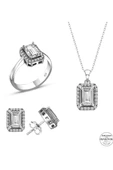 Sertifikalı Swarovski Özel Montür Tektaş 925 Gümüş Set - 3